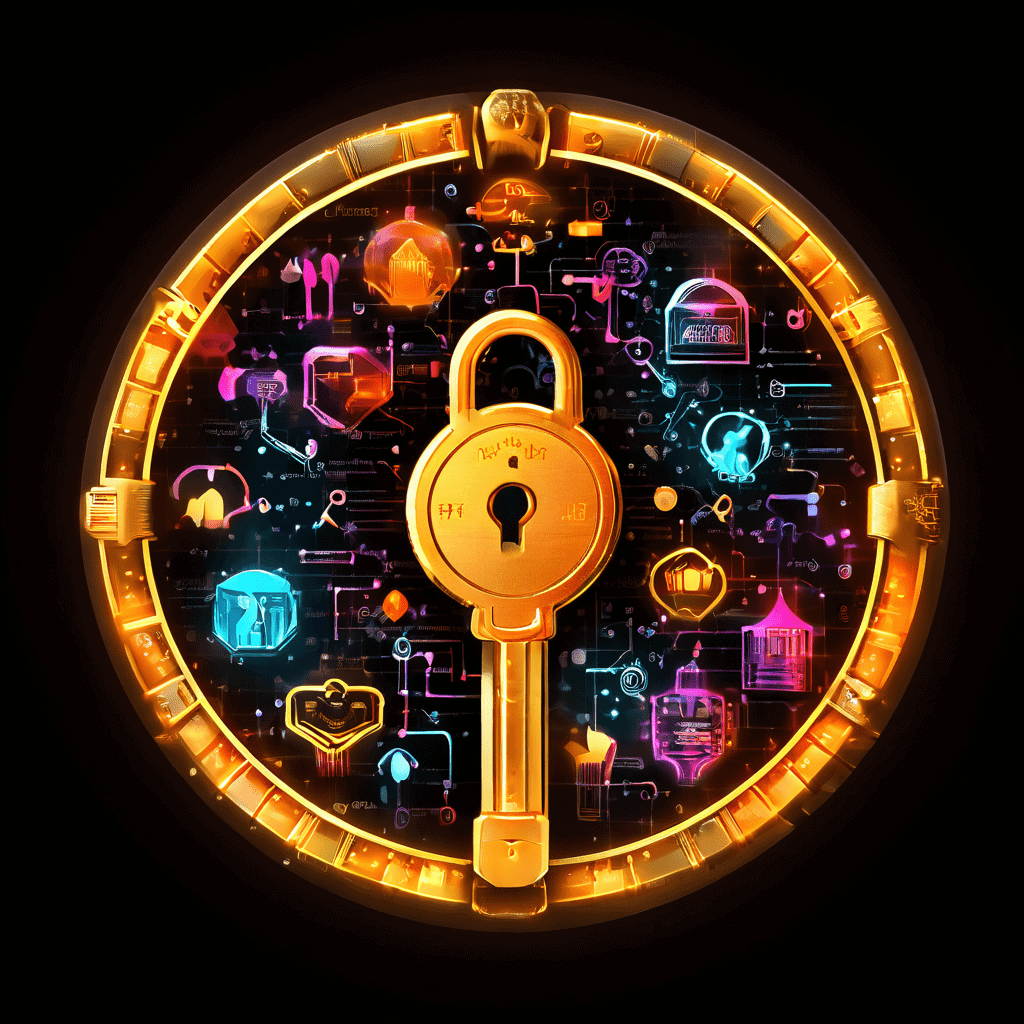 성공이라 적힌 빛나는 열쇠가 원형 그래프 모양 자물쇠에 맞물리며, 사용자 데이터에 맞춘 개인화 콘텐츠 아이콘들이 흘러나오는 모습이다.