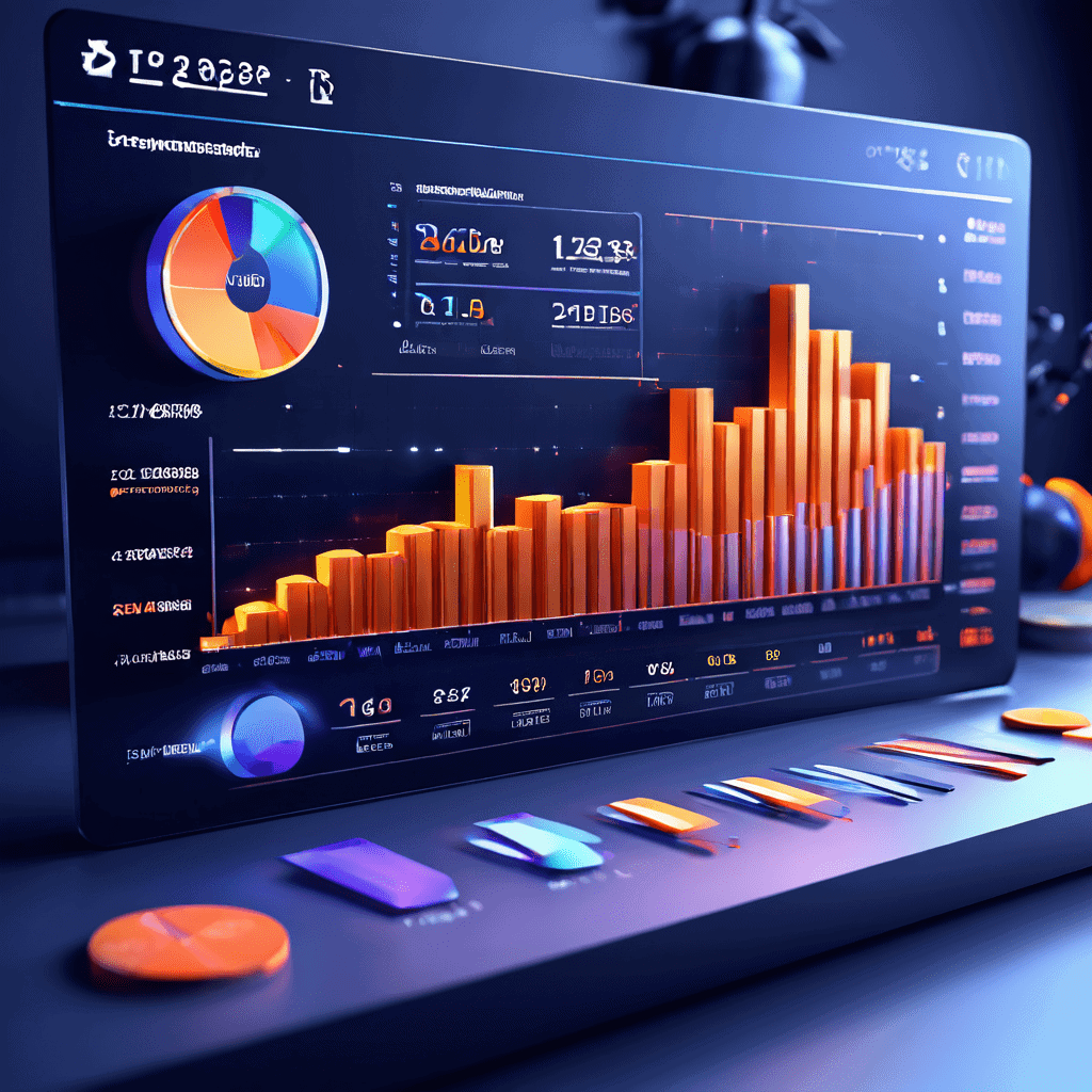 차가운 금속 색상의 3D 대시보드에 사용자 활동 점수 그래프가 급상승하며, 기어와 차트 같은 분석 아이콘들이 배치된 모습이다.